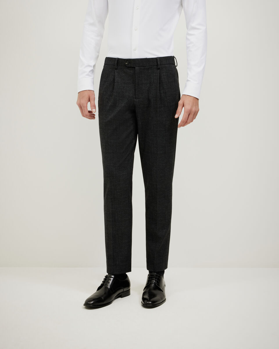 Travel Performance Jersey Check Tailored Pant, Charcoal, hi-res